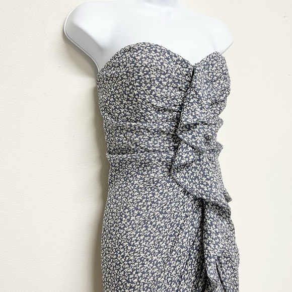 Veronica Beard Womens Blue Floral Strapless Ruffle Ruched Front Silk Dress - Picture 4 of 8